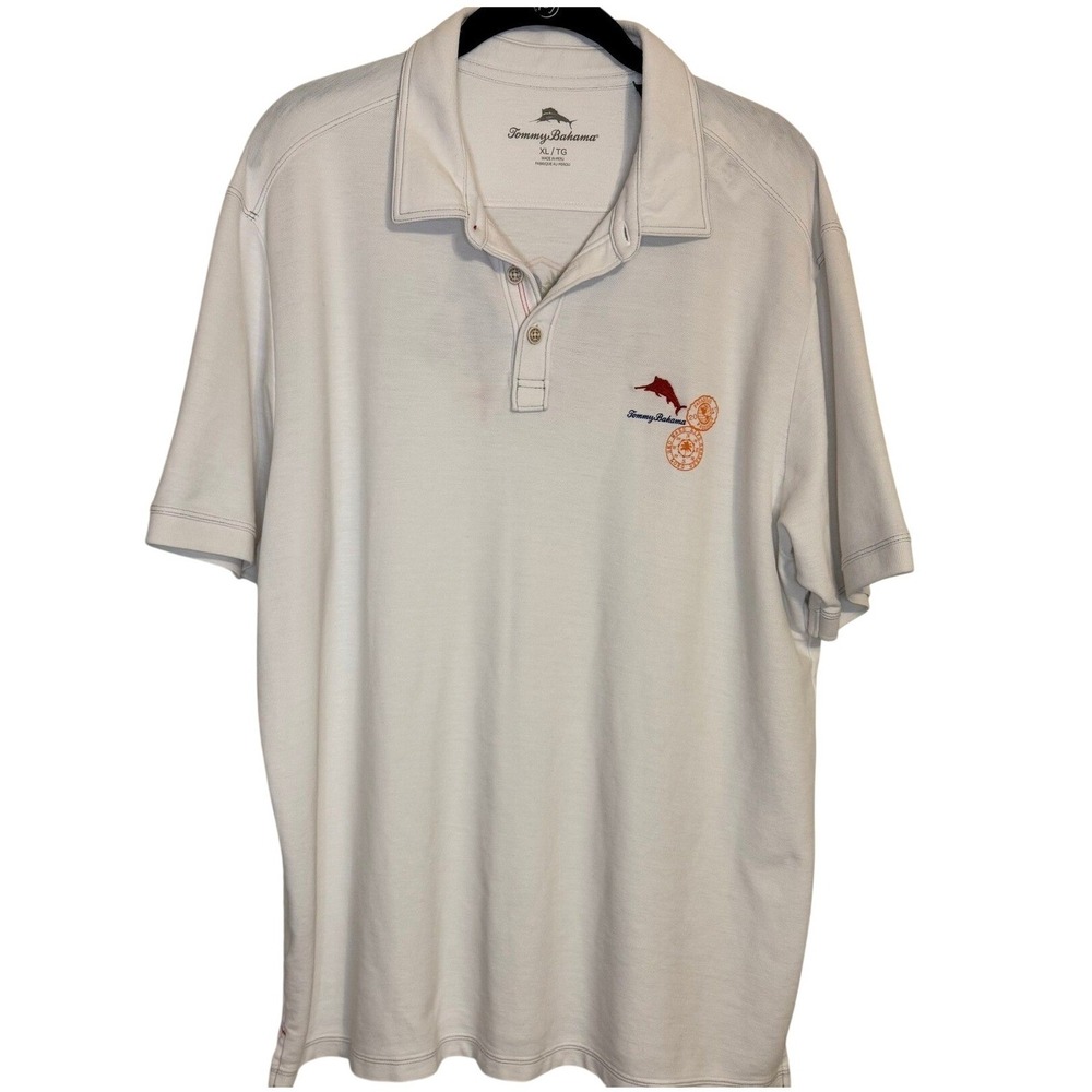Tommy Bahama Polo Mens XL White Las Vegas Graphic Back Marlin Shirt